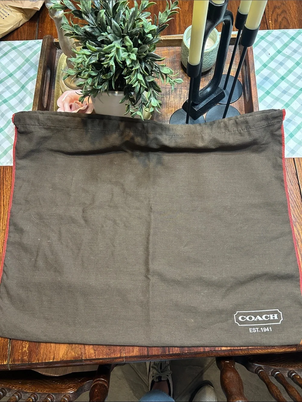 Coach Brown Red trim Dust bag